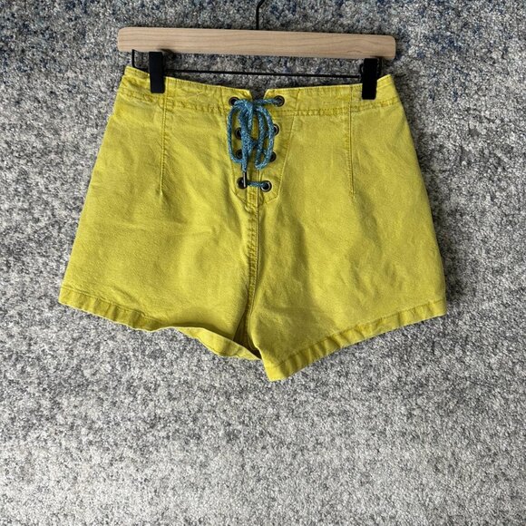 Urban Outfitters Denim Shorts Womens 27 Yellow High Rise Button Fly Lace Up Back - Picture 1 of 7